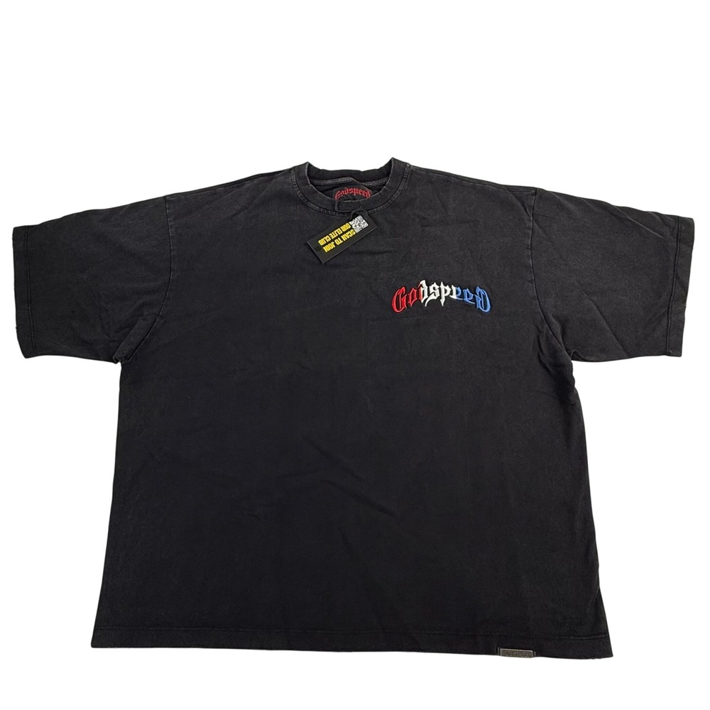 Godspeed Washed Black Boxy Embroidered Logo T-Shirt Streetwear Mens M